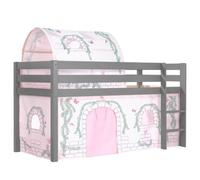 Vipack Lit Enfant Surlev Pino 90x200cm Gris + Rideau Et Tunnel De Lit Birdy