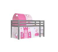 Vipack Lit Enfant Surlev Pino 90x200cm Gris + Rideau Et Tunnel De Lit Little Princess