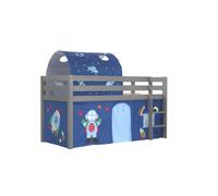 Vipack Lit Enfant Surlev Pino 90x200cm Gris + Rideau Et Tunnel De Lit Space