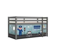 Lit mezzanine 90x200 cm avec tente police pin massif gris Pino Gris