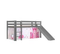 Vipack Lit Enfant Surélevé Avec Toboggan Pino 90x200cm Gris + Rideau de lit princess Gris G