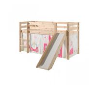 Vipack Pino Lit Compact Avec Toboggan Pin Massif Nature + Rideau De Lit Princes