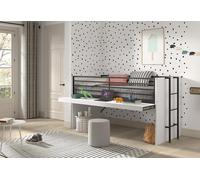 Vipack Lit mi-hauteur enfant 90 x 200 cm avec bureau coulissant Sam - Blanc - SAHS8514