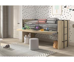 Vipack Lit mi-hauteur enfant 90 x 200 cm avec bureau coulissant Sam - Chêne - SAHS8512