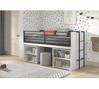 Vipack Lit mi-hauteur pour enfant en bois 90 x 200 cm avec bibliothèque Sam - SACOHSBIBI14