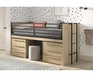 Vipack Lit mi-hauteur pour enfant en bois 90 x 200 cm avec commodes Sam - SACOHSKSKS12