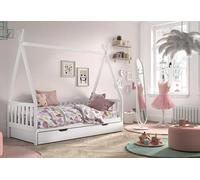 Vipack Lit tipi enfant en bois de pin avec tiroir blanc - 90 x 200 cm - TICOHK91RB14