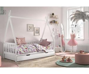 Vipack Lit tipi enfant en bois de pin avec tiroir blanc - 90 x 200 cm - TICOHK91RB14