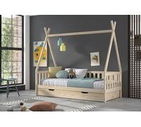 Vipack Lit tipi enfant en bois de pin avec tiroir naturel - 90 x 200 cm - TICOHK91RB10