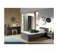Vipack London Anthracite Lit + Chevet 2 Tiroirs + Armoire 2 Portes + Bureau Gris