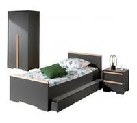 Vipack London Anthracite Lit + Chevet 2 Tiroirs + Armoire 2 Portes + Lit Gigogne
