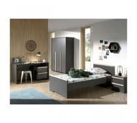 Vipack London Anthracite Lit +Chevet 2 Tiroirs + Armoire 3 Portes + Bureau + Caisson De Bureau Gris