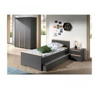 Vipack London Anthracite Lit + Chevet 2 Tiroirs + Armoire 3 Portes + Lit Gigogne