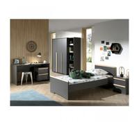 Vipack London Anthracite Lit + Chevet + Armoire 3 Portes + Bureau + Caisson De Bureau + Bibliothque Gris