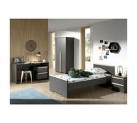 Vipack London Anthracite Lit + Chevet + Armoire + Bureau + Caisson De Bureau Gris