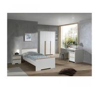 Vipack London Blanc Lit + Chevet 2 Tiroirs + Armoire 3 Portes + Bureau +Caisson De Bureau Blanc Mat