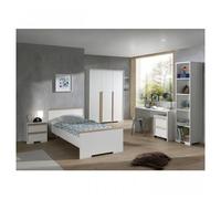 Vipack London Blanc Lit + Chevet + Armoire 3 Portes + Bureau + Caisson De Bureau + Bibliotheque