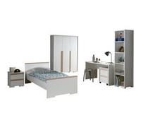 Vipack London Blanc Lit + Chevet + Armoire 3 Portes + Bureau + Caisson De Bureau + Bibliotheque