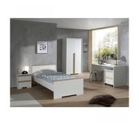 Vipack London Blanc Lit + Chevet + Armoire + Bureau + Caisson De Bureau