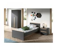 Vipack London Lit Anthracite + Chevet 2 Tiroirs Anthracite + Armoire 2 Portes Anthracite Gris