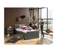Vipack London Lit Anthracite + Chevet 2 Tiroirs Anthracite Gris