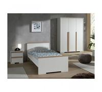 Vipack London Lit Blanc 90x200cm + Chevet 2 Tiroirs Blanc + Armoire 3 Portes Blanc Mat Blanc