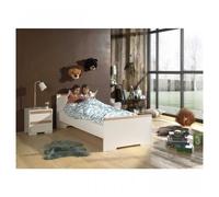 Vipack London Lit Blanc 90x200cm + Chevet 2 Tiroirs Blanc Blanc
