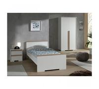 Vipack London Lit Blanc + Chevet 2 Tiroirs Blanc + Armoire 2 Portes Blanc Mat Blanc