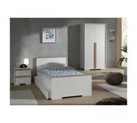 Vipack London Lit Blanc + Chevet 2 Tiroirs Blanc + Armoire 2 Portes Blanc Mat + Lit Gigogne