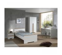 Vipack London Lit Blanc +Chevet Blanc 2 Tiroirs + Bureau Blanc Mat +Armoire 2 Portes Blanc Mat