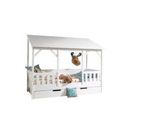 Vipack Lit cabane Malia 90x200 avec toit blanc et lit gigogne