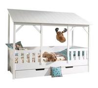 Vipack Lit cabane Malia 90x200 avec toit blanc et lit gigogne