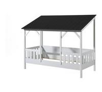 Lit cabane gigogne 90x200 cm pin massif blanc toit noir Henri