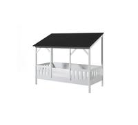Vipack malia lit cabane 90x200 avec toit noir + sommier + matelas