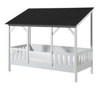 Vipack Malia Lit Cabane 90x200 Avec Toit Noir + Sommier + Matelas