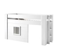 Vipack Noah Lit Mezzanine 90x200cm Pin Massif Laqu Blanc + Set De Rideaux
