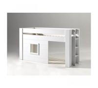 Vipack noah lit mezzanine 90x200cm pin massif laqué blanc + set de rideaux