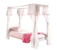 Vipack Pino Lit A Baldaquin 90x200cm Blanc + Rideaux Pour Lit Baldaquin