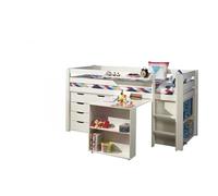 Vipack PINO Lit avec sommier Blanc + Bureau + bibliothèque + Commode + tablette penderie