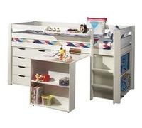 Vipack PINO Lit avec sommier Blanc + Bureau + bibliothèque + Commode + tablette penderie Blanc G