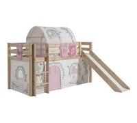 Vipack Pino Lit Compact Avec Toboggan Pin Massif + Rideau, Tunnel Et 3 Pochettes De Lit Birdy