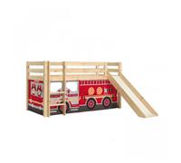 Vipack Lit compact PINO avec toboggan pin massif naturel Pompiers, sommier inclus 90x200