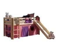 Vipack PINO Lit Compact avec Toboggan Pin Massif Nature + Rideau de lit Bella