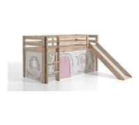 Vipack PINO Lit Compact avec Toboggan Pin Massif Nature + Rideau de lit BIRDY Beige G