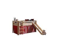 Vipack PINO Lit Compact avec Toboggan Pin Massif Nature + Rideau de lit Chucky
