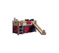 Vipack PINO Lit Compact avec Toboggan Pin Massif Nature + Rideau de lit Domino