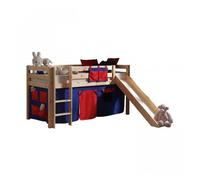 Vipack pino lit compact avec toboggan pin massif nature + rideau de lit domino