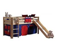 Vipack PINO Lit Compact avec Toboggan Pin Massif Nature + Rideau de lit Domino Beige G