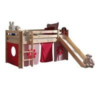 Lit enfant mezzanine toboggan nature Pink - PINO - Bois massif - Housse Pink Flower - Normes EN747-1&2