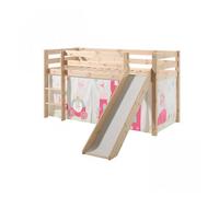 Vipack Lit mi-hauteur Astrid nature avec toboggan et tente de lit Princess II Pin massif